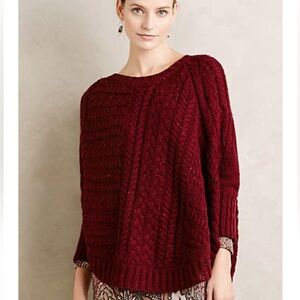 ANGEL OF THE NORTH ANTHROPOLOGIE CURVED HEM CABLE KNIT SWEATER PONCHO SZ SMALL